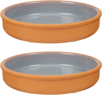Tapas serveerschaal - 2x stuks - terracotta - grijs - D23 x H4 cm - hapjes serveren - ovenschaal - r