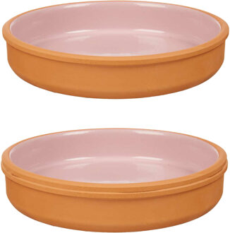 Tapas serveerschaal - 2x stuks - terracotta - roze - D23 x H4 cm - hapjes serveren - ovenschaal - ro