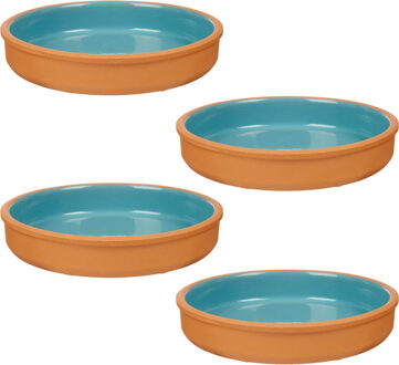 Tapas serveerschaal - 4x stuks - terracotta - blauw - D23 x H4 cm - hapjes serveren - ovenschaal - r