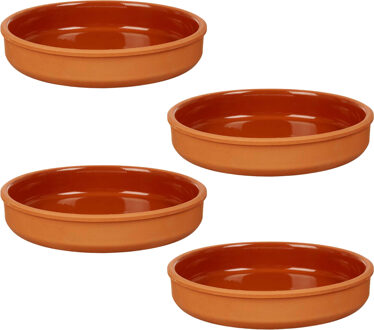 Tapas serveerschaal - 4x stuks - terracotta - bruin - D23 x H4 cm - hapjes serveren - ovenschaal - r