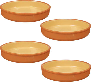 Tapas serveerschaal - 4x stuks - terracotta - geel - D23 x H4 cm - hapjes serveren - ovenschaal - ro