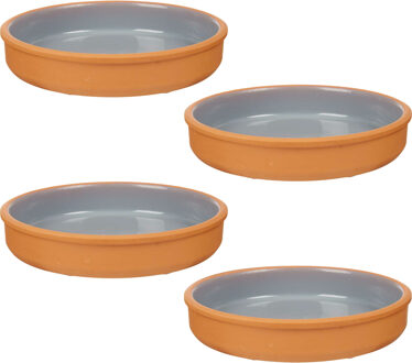 Tapas serveerschaal - 4x stuks - terracotta - grijs - D23 x H4 cm - hapjes serveren - ovenschaal - r