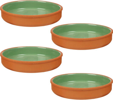 Tapas serveerschaal - 4x stuks - terracotta - groen - D23 x H4 cm - hapjes serveren - ovenschaal - r
