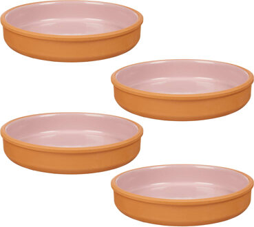 Tapas serveerschaal - 4x stuks - terracotta - roze - D23 x H4 cm - hapjes serveren - ovenschaal - ro