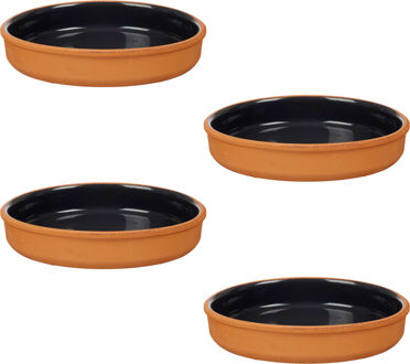 Tapas serveerschaal - 4x stuks - terracotta - zwart - D23 x H4 cm - hapjes serveren - ovenschaal - r