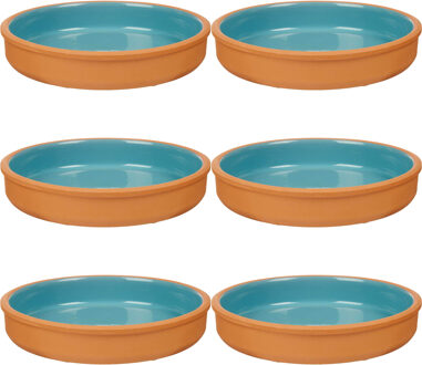 Tapas serveerschaal - 6x stuks - terracotta - blauw - D23 x H4 cm - hapjes serveren - ovenschaal - r