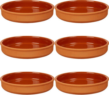 Tapas serveerschaal - 6x stuks - terracotta - bruin - D23 x H4 cm - hapjes serveren - ovenschaal - r