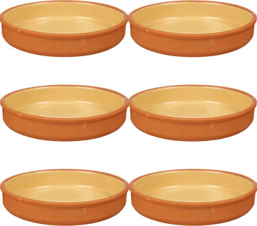 Tapas serveerschaal - 6x stuks - terracotta - geel - D23 x H4 cm - hapjes serveren - ovenschaal - ro