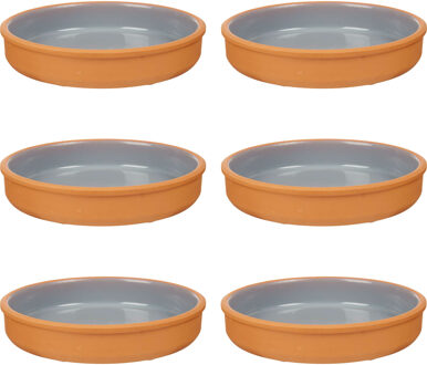 Tapas serveerschaal - 6x stuks - terracotta - grijs - D23 x H4 cm - hapjes serveren - ovenschaal - r