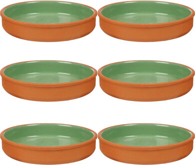 Tapas serveerschaal - 6x stuks - terracotta - groen - D23 x H4 cm - hapjes serveren - ovenschaal - r