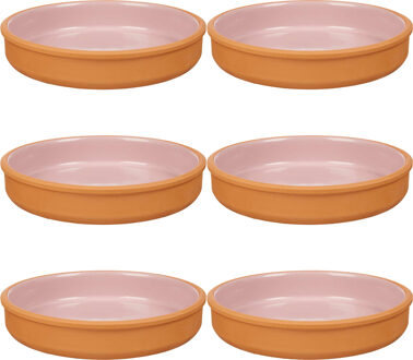 Tapas serveerschaal - 6x stuks - terracotta - roze - D23 x H4 cm - hapjes serveren - ovenschaal - ro