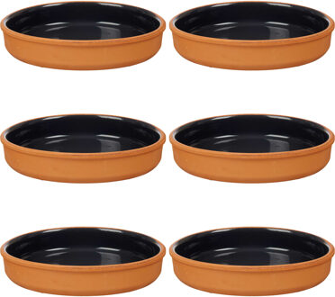 Tapas serveerschaal - 6x stuks - terracotta - zwart - D23 x H4 cm - hapjes serveren - ovenschaal - r