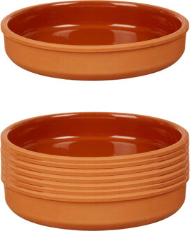 Tapas serveerschaal - 8x stuks - terracotta - bruin - D23 x H4 cm - hapjes serveren - ovenschaal - r