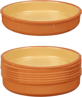 Tapas serveerschaal - 8x stuks - terracotta - geel - D23 x H4 cm - hapjes serveren - ovenschaal - ro