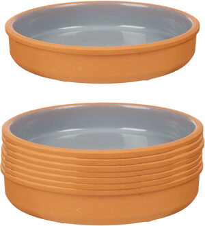 Tapas serveerschaal - 8x stuks - terracotta - grijs - D23 x H4 cm - hapjes serveren - ovenschaal - r