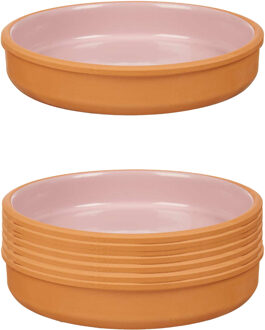 Tapas serveerschaal - 8x stuks - terracotta - roze - D23 x H4 cm - hapjes serveren - ovenschaal - ro