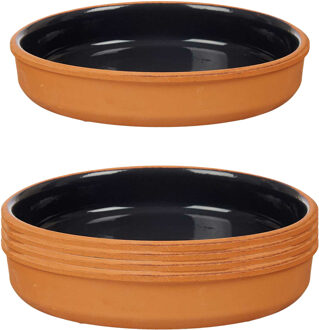 Tapas serveerschaal - 8x stuks - terracotta - zwart - D23 x H4 cm - hapjes serveren - ovenschaal - r