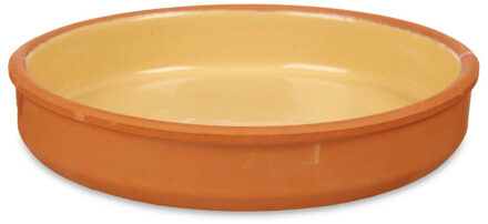 Tapas serveerschaal - terracotta - geel - D23 x H4 cm - hapjes serveren - ovenschaal - rond