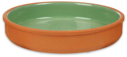 Tapas serveerschaal - terracotta - groen - D23 x H4 cm - hapjes serveren - ovenschaal - rond