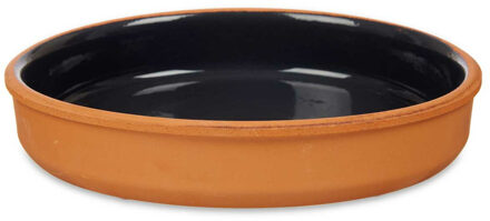 Tapas serveerschaal - terracotta - zwart - D23 x H4 cm - hapjes serveren - ovenschaal - rond