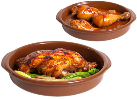 Tapas serveerschalen/ovenschalen set van 2x - D26 en D36 cm - rond - Spaans terracotta