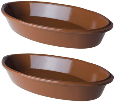 Tapas Set van 2x stuks tapas oven schalen 2,4 liter terracotta 37 x 23 x 6 cm - Serveerschalen Bruin