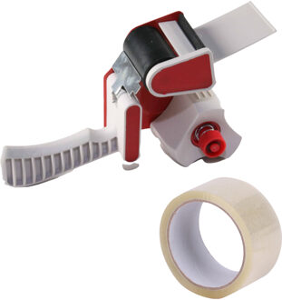 Tape dispenser/houder - kunststof - incl. 2 rollen verpakkingstape - Tape (klussen) Multikleur