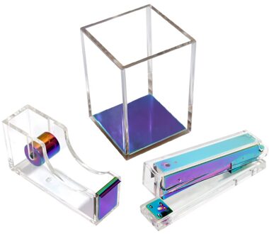 Tape Dispenser Nietjes Nietmachine Potlood Houder Acryl Kantoorbenodigdheden Collection Bureau Rose Gouden Accessoires Organizer Set regenboog kleur