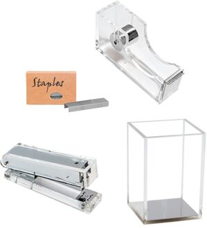 Tape Dispenser Nietjes Nietmachine Potlood Houder Acryl Kantoorbenodigdheden Collection Bureau Rose Gouden Accessoires Organizer Set zilvere kleur