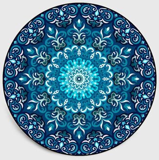 Tapijt Coral Fluwelen Computer Stoel Floor Mat Mandala Gedrukt Ronde Tapijt Voor Kinderen Slaapkamer Play Tent Gebied Tapijt Ronde Blauw 3 / 100cm diameter