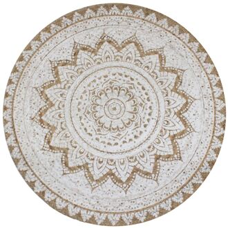 Tapijt met print rond 120 cm gevlochten jute Beige