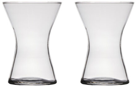 Taps uitlopende Design Bloemenvaas - Set van 2x stuks - transparant - glas - 14 x 20 cm - boeketten/