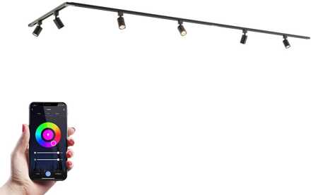 Taros Railverlichting Pakket - L-vorm - 1x 1m rail - 2x 1,5m rail - 6 railspots - Incl. RGBWW GU10 - IP20 - Modulair - 230V Zwart