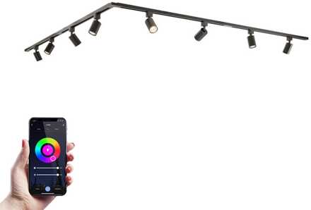 Taros Railverlichting Pakket - L-vorm - 4x 1 m rail - 8 railspots - Incl. RGBWW GU10 - IP20 - Modulair - 230V Zwart