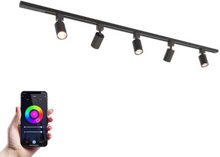 Taros Railverlichting Pakket - Recht - 1,5 m rail - 5 railspots - Incl. RGBWW GU10 - IP20 - Modulair - 230V Zwart