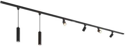 Taros Railverlichting Pakket - Recht - 2x 1,5 m rail - 4 railspots - 2 hanglamp - Incl. 2700K GU10 - IP20 - Modulair - 230V Zwart