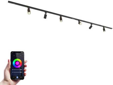 Taros Railverlichting Pakket - Recht - 2x 1,5 m rail - 6 railspots - Incl. RGBWW GU10 - IP20 - Modulair - 230V Zwart