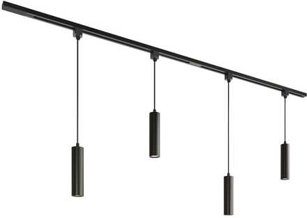 Taros Railverlichting Pakket - Recht - 2x 1 m rail - 4 hanglamp - Excl. Lichtbron - IP20 - Modulair - 230V Zwart
