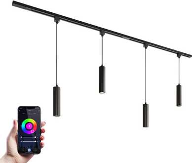 Taros Railverlichting Pakket - Recht - 2x 1 m rail - 4 hanglamp - Incl. RGBWW GU10 - IP20 - Modulair - 230V Zwart