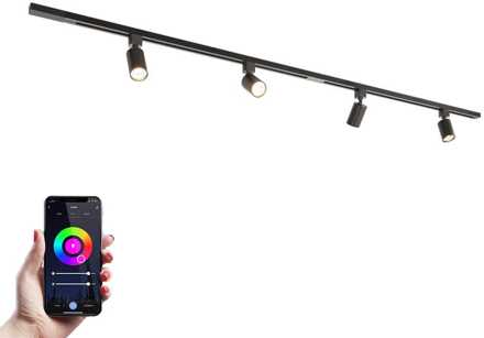 Taros Railverlichting Pakket - Recht - 2x 1 m rail - 4 railspots - Incl. RGBWW GU10 - IP20 - Modulair - 230V Zwart