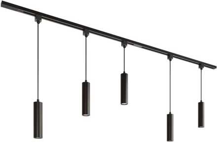 Taros Railverlichting Pakket - Recht - 2x 1 m rail - 5 hanglamp - Excl. Lichtbron - IP20 - Modulair - 230V Zwart
