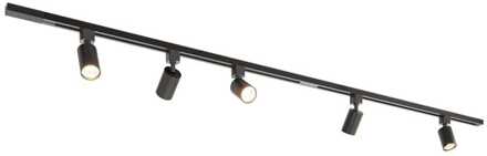 Taros Railverlichting Pakket - Recht - 2x 1 m rail - 5 railspots - Incl. 2700K GU10 - IP20 - Modulair - 230V Zwart
