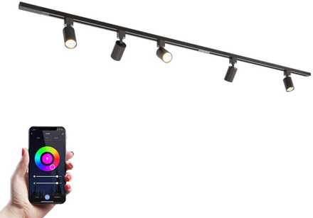 Taros Railverlichting Pakket - Recht - 2x 1 m rail - 5 railspots - Incl. RGBWW GU10 - IP20 - Modulair - 230V Zwart