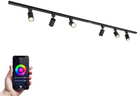 Taros Railverlichting Pakket - Recht - 2x 1 m rail - 6 railspots - Incl. RGBWW GU10 - IP20 - Modulair - 230V Zwart