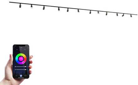 Taros Railverlichting Pakket - Recht - 4x 1,5 m rail - 12 railspots - Incl. RGBWW GU10 - IP20 - Modulair - 230V Zwart