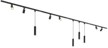Taros Railverlichting Pakket - Recht - 4x 1 m rail - 6 railspots - 4 hanglamp - Excl. Lichtbron - IP20 - Modulair - 230V Zwart