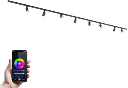 Taros Railverlichting Pakket - Recht - 4x 1 m rail - 8 railspots - Incl. RGBWW GU10 - IP20 - Modulair - 230V Zwart