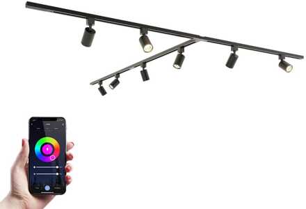 Taros Railverlichting Pakket - T-vorm - 4x 1m rail - 8 railspots - Incl. RGBWW GU10 - IP20 - Modulair - 230V Zwart
