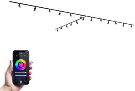 Taros Railverlichting Pakket - T-vorm - 6x 1,5m rail - 18 railspots - Incl. RGBWW GU10 - IP20 - Modulair - 230V Zwart