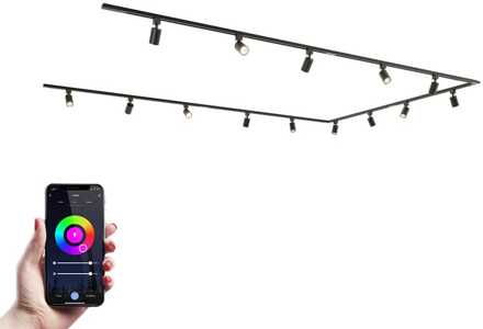 Taros Railverlichting Pakket - U-vorm - 4x 1,5m rail - 2x 1m rail - 14 railspots - Incl. RGBWW GU10 - IP20 - Modulair - 230V Zwart
